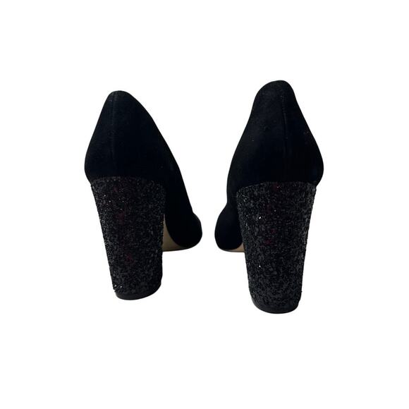 Ann Taylor Size 8 Black Suede Sparkle Glitter Block Heel Cocktail Office Party - Picture 8 of 11